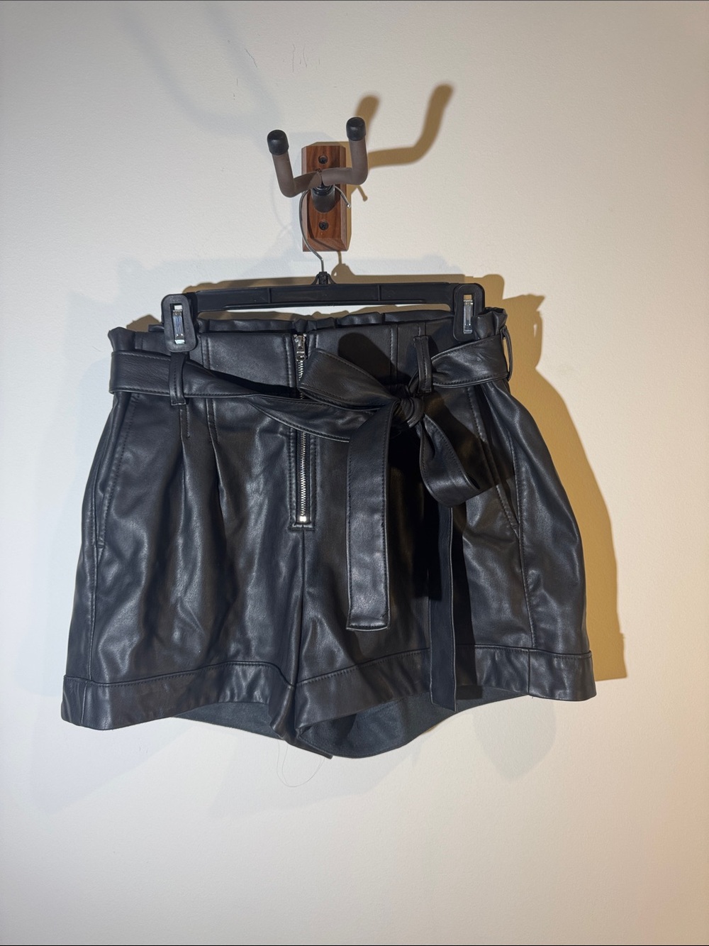Express Black High-Waist Faux Leather Paperbag Tie-Front Shorts